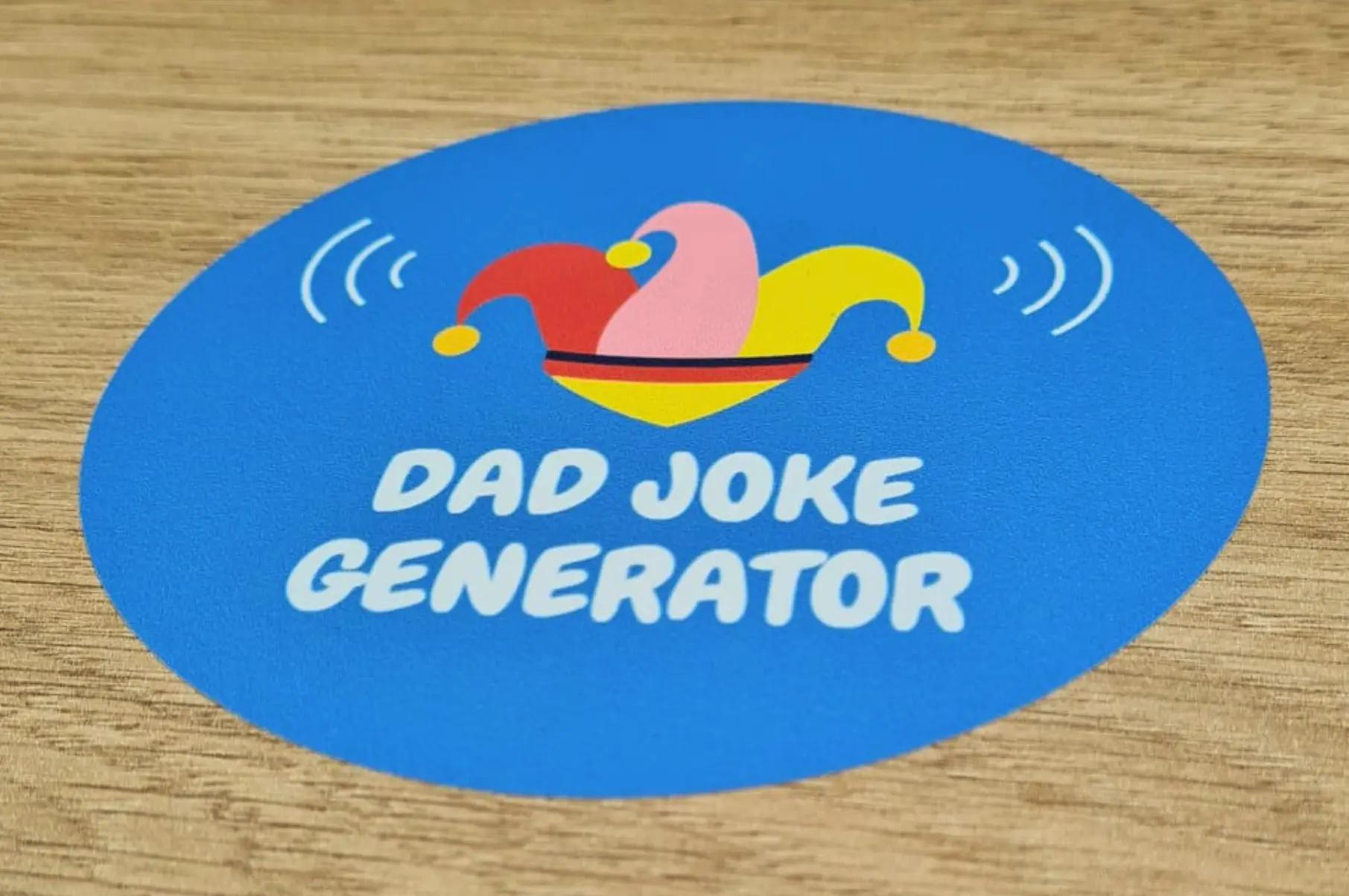 Dad Joke Generator Wall Tag On Wood Wall (10cm) - Tap with phone for random dad joke